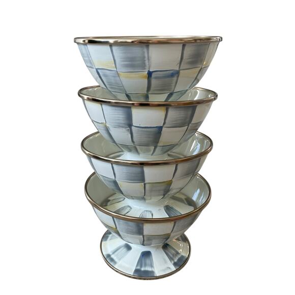 Brand New Mackenzie-Childs Sterling Check Ice Cream Dishes Set of 4 - Picture 12 of 15